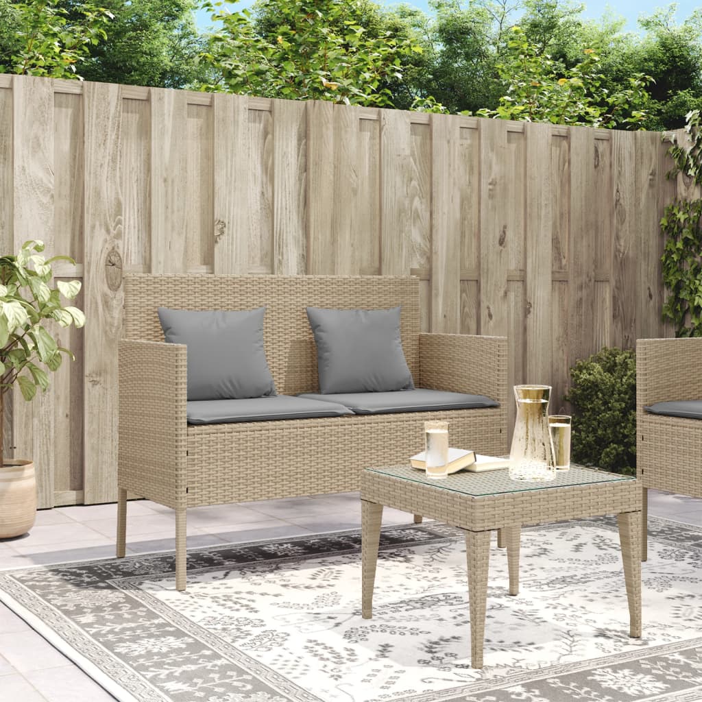 Gartenbank mit Kissen Beige Poly Rattan