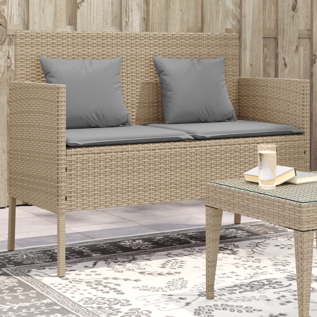 Gartenbank mit Kissen Beige Poly Rattan