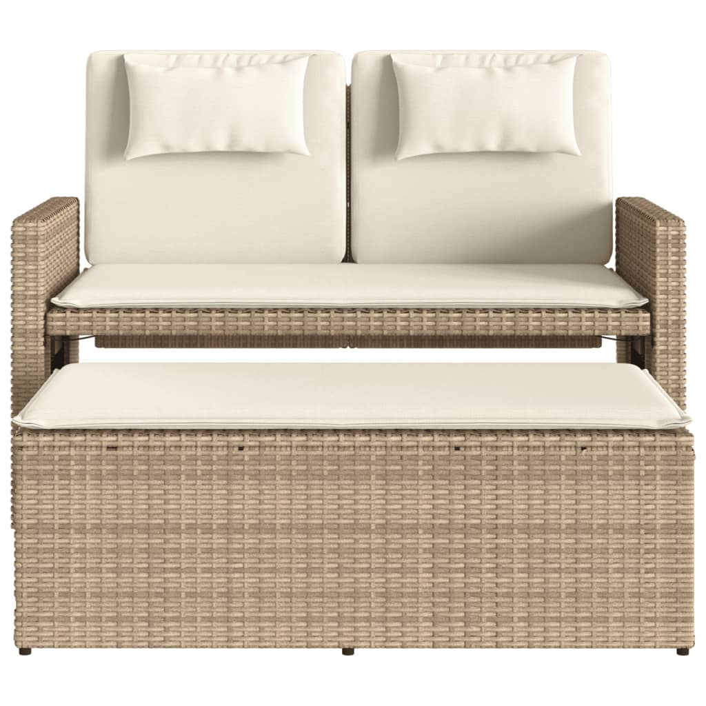 Gartenbank Verstellbar mit Kissen Beige Poly Rattan