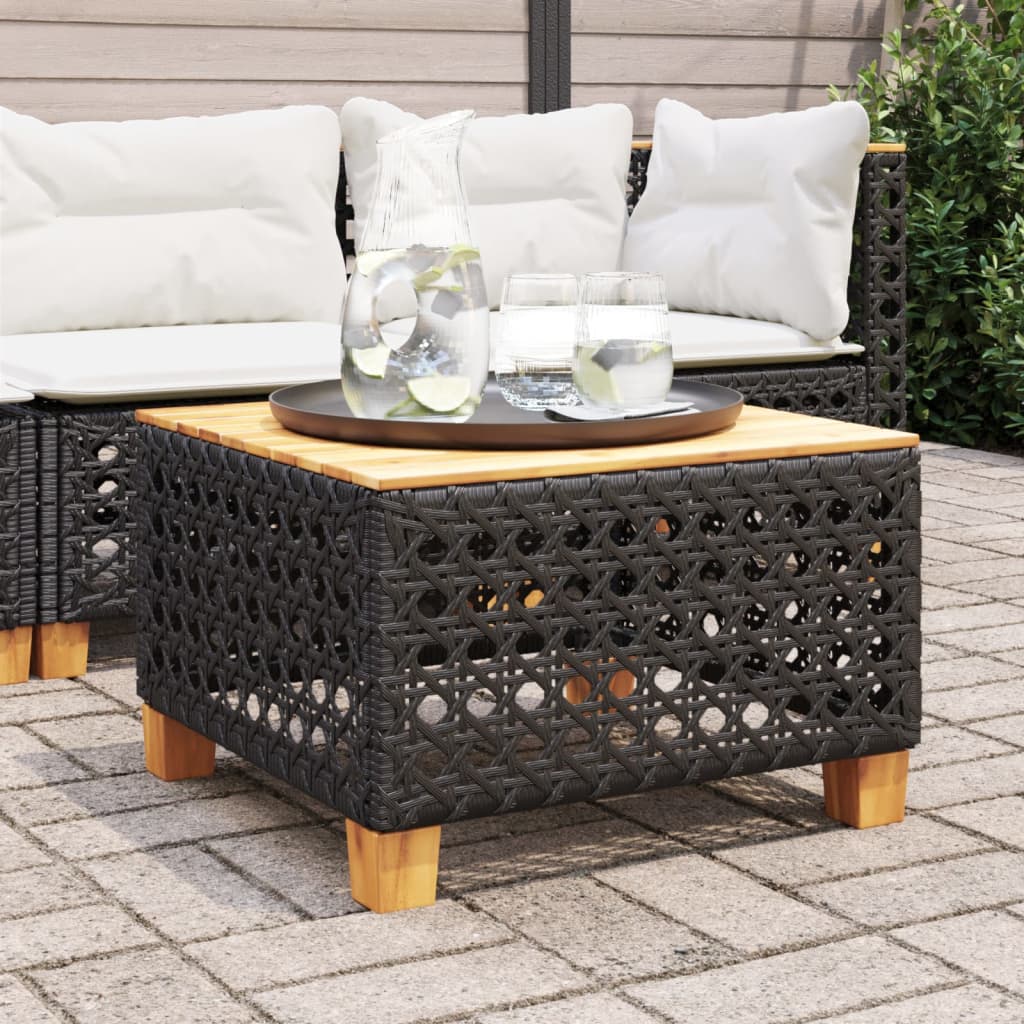 Gartentisch Schwarz 55x55x36 cm Poly Rattan Akazienholz