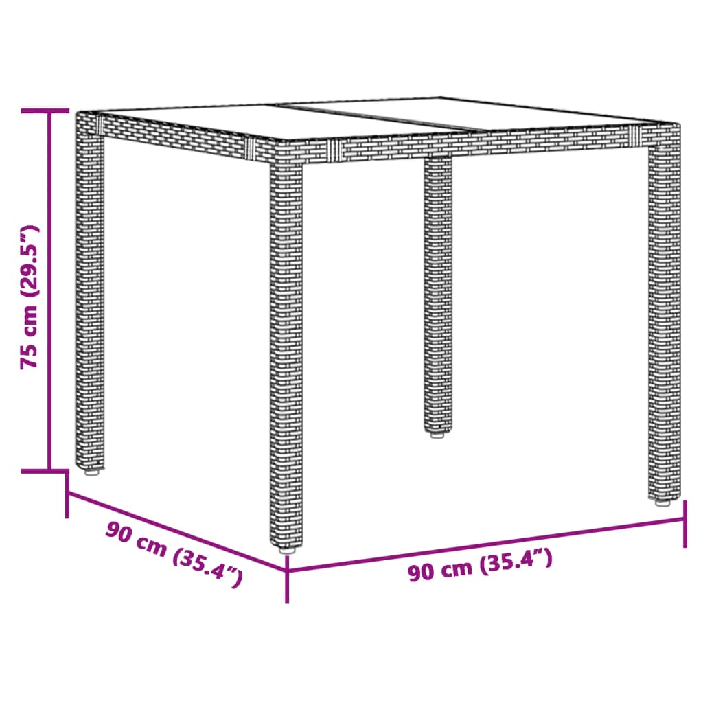 Gartentisch mit Glasplatte Schwarz 90x90x75 cm Poly Rattan