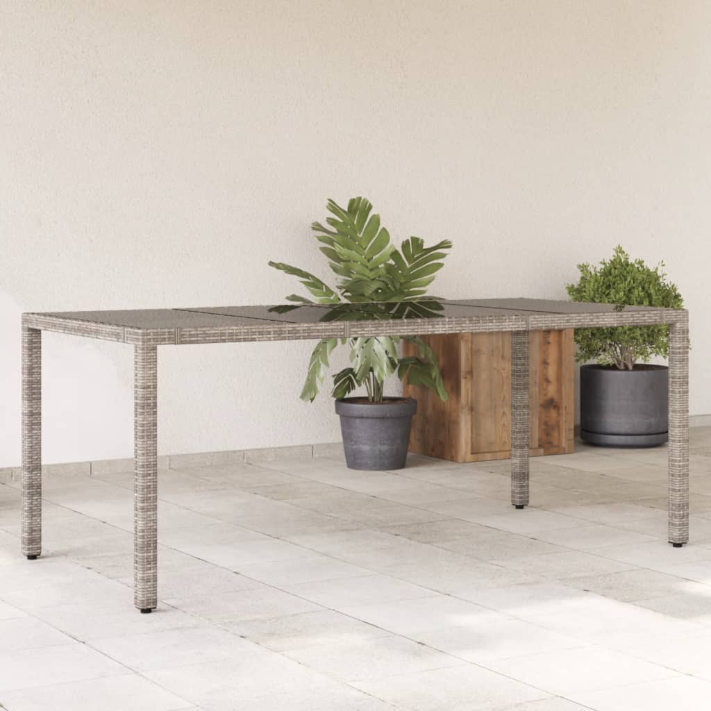 Gartentisch mit Glasplatte Grau 190x90x75 cm Poly Rattan