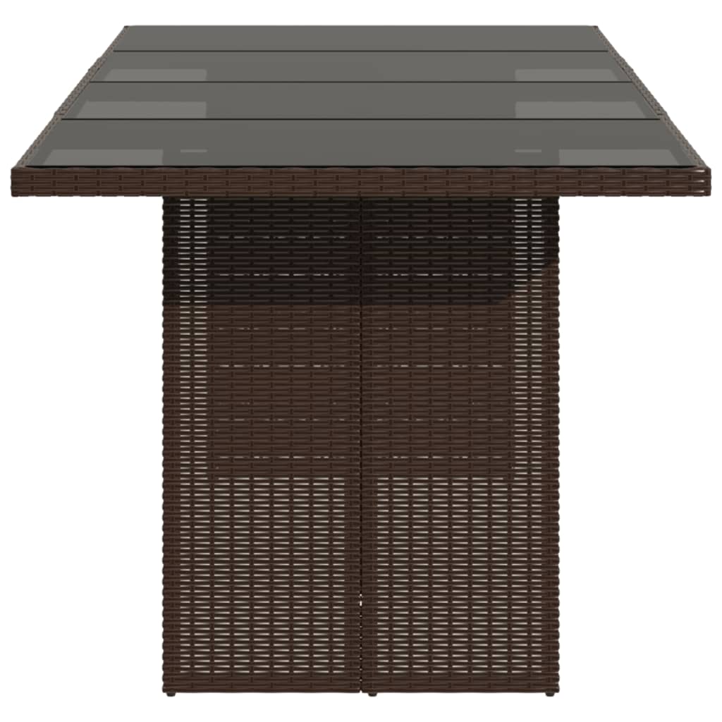 Gartentisch mit Glasplatte Braun 190x80x75 cm Poly Rattan