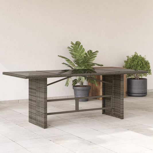 Gartentisch mit Glasplatte Grau 190x80x75 cm Poly Rattan