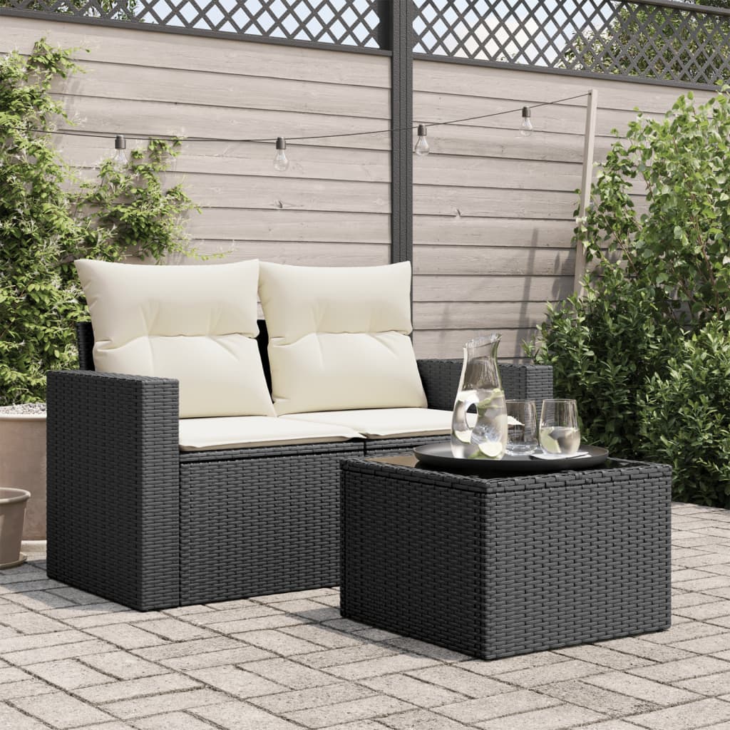 Gartentisch mit Glasplatte Schwarz 55x55x37 cm Poly Rattan