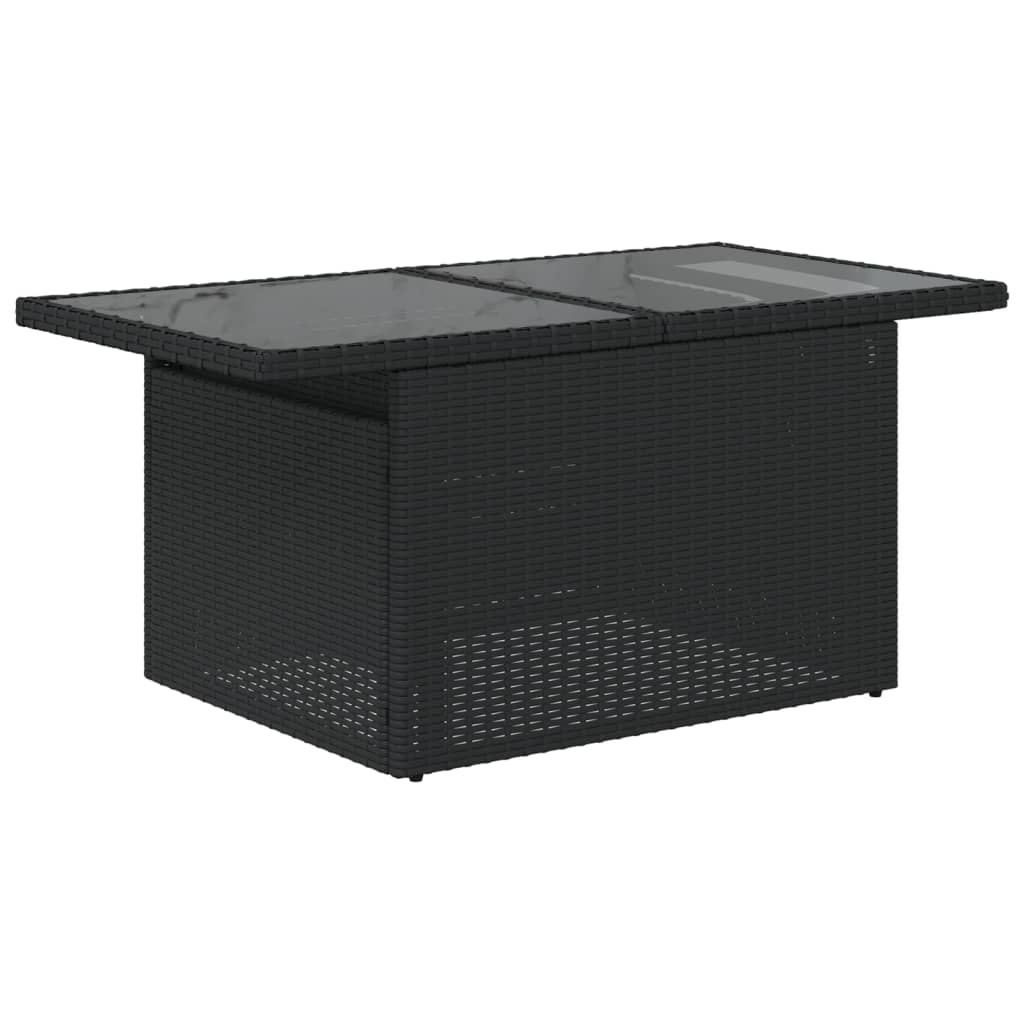 Gartentisch mit Glasplatte Schwarz 100x55x73 cm Poly Rattan