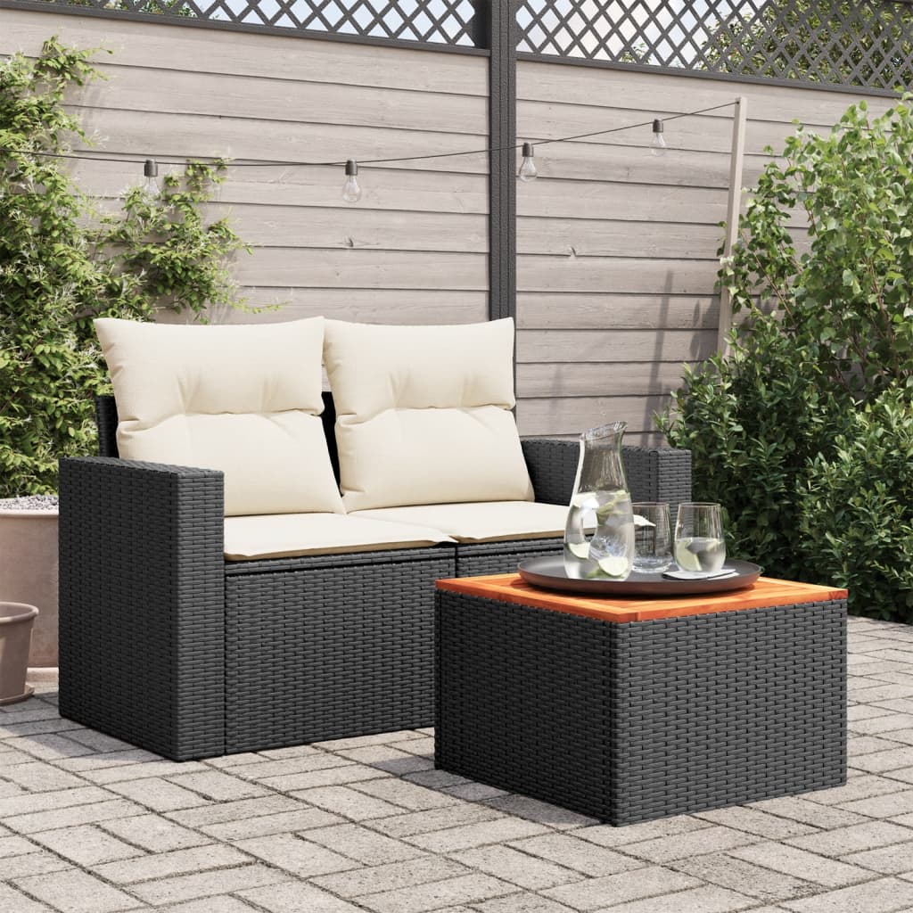 Gartentisch Schwarz 55x55x37 cm Poly Rattan und Akazienholz