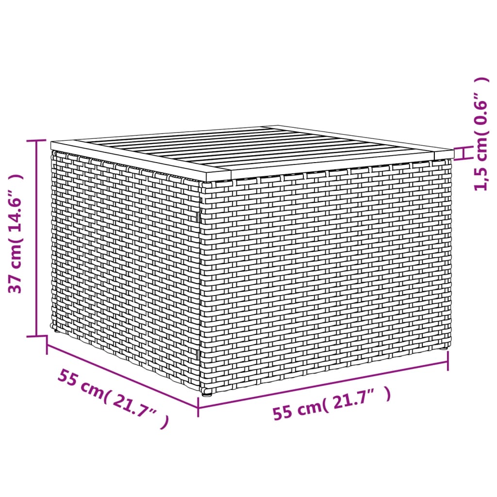 Gartentisch Schwarz 55x55x37 cm Poly Rattan und Akazienholz