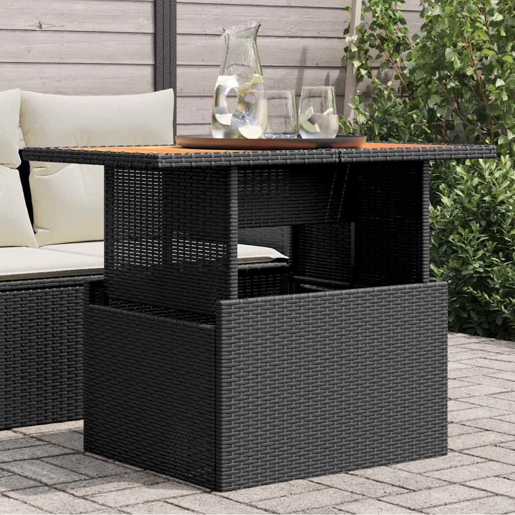 Gartentisch Schwarz 100x55x73 cm Poly Rattan und Akazienholz