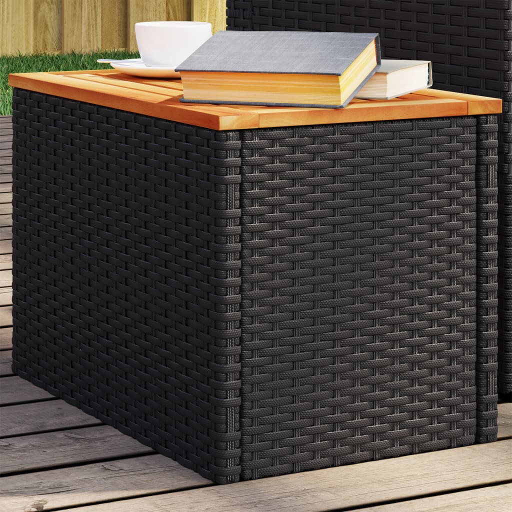 Garten-Beistelltische 2 Stk Schwarz 55x34x37cm Poly Rattan Holz