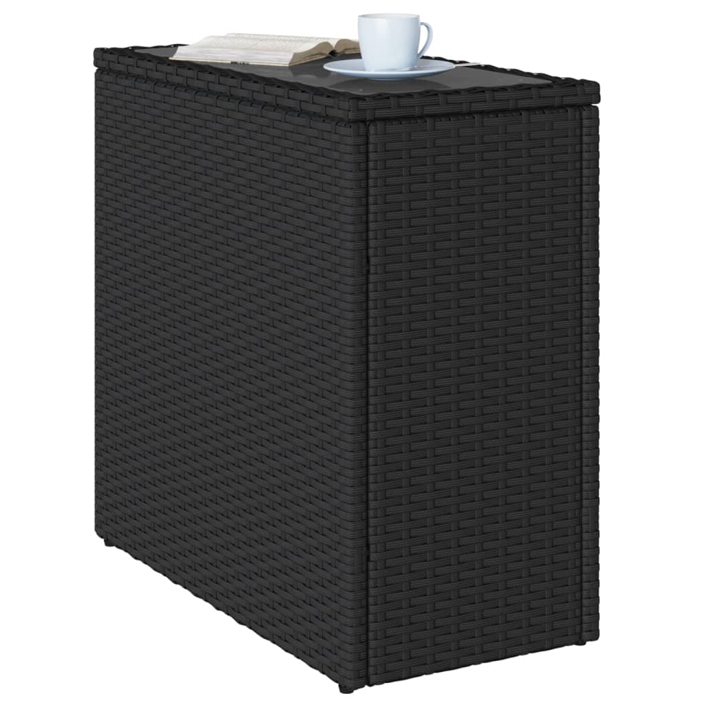 Garten-Beistelltisch mit Glasplatte Schwarz 58x27,5x55cm Rattan