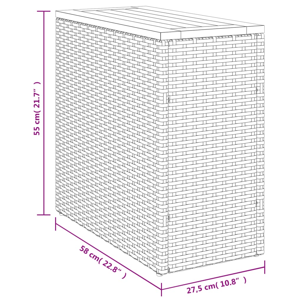 Garten-Beistelltisch mit Holzplatte Schwarz 58x27,5x55cm Rattan