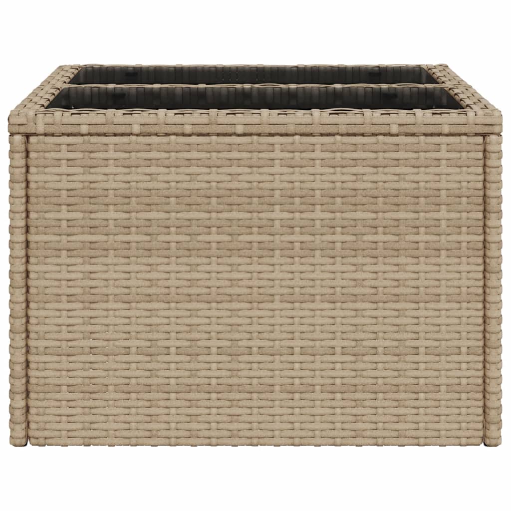 Gartentisch mit Glasplatte Beige 55x55x37 cm Poly Rattan