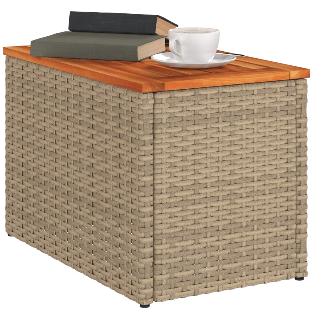 Garten-Beistelltische 2 Stk. Beige 55x34x37 cm Poly Rattan Holz