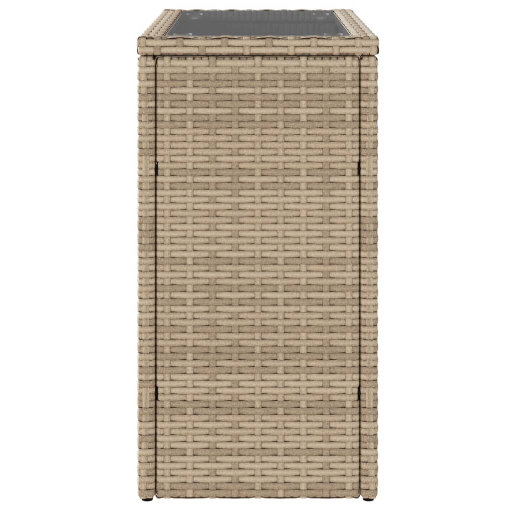 Garten-Beistelltisch Glasplatte Beige 58x27,5x55 cm Poly Rattan