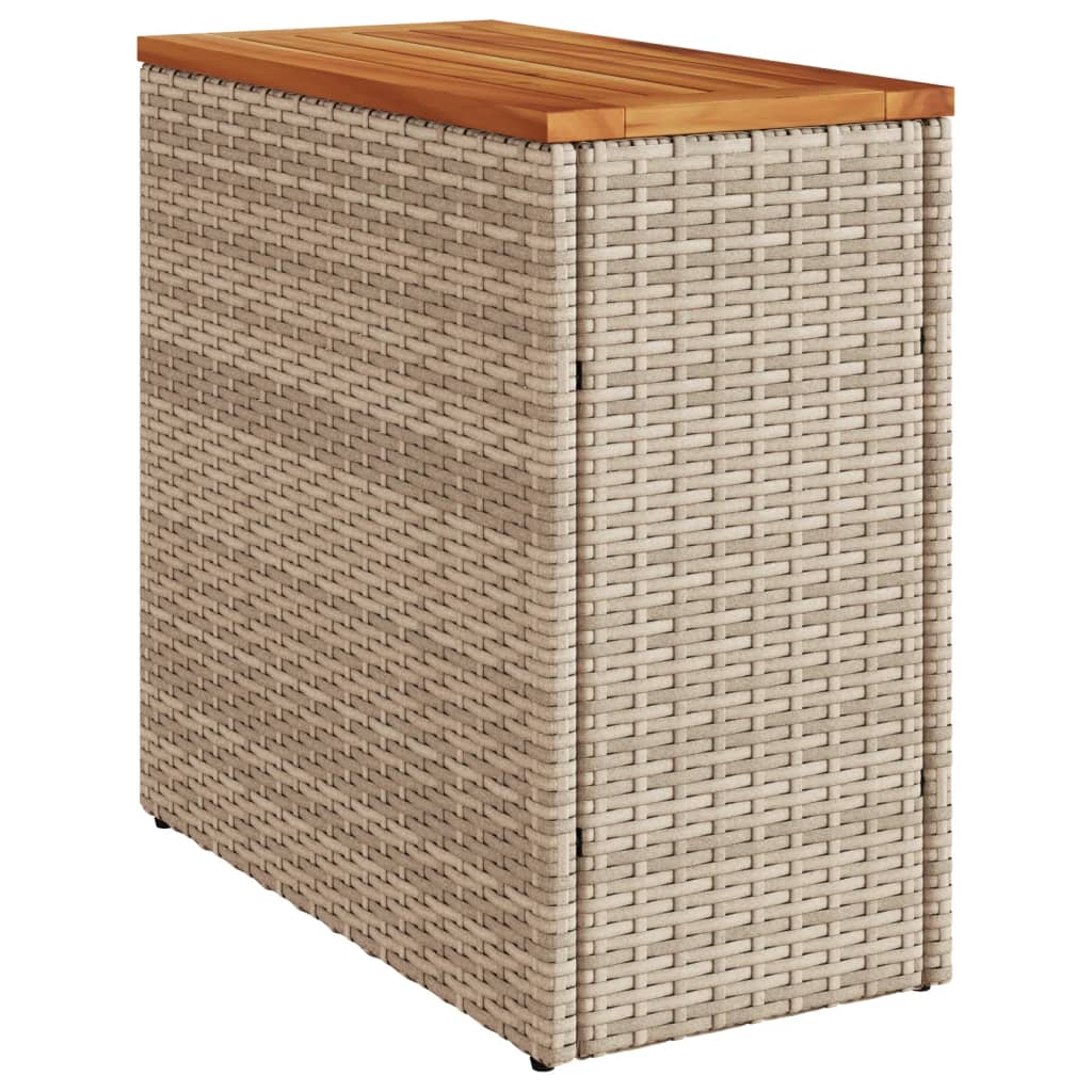 Garten-Beistelltisch Holzplatte Beige 58x27,5x55 cm Poly Rattan