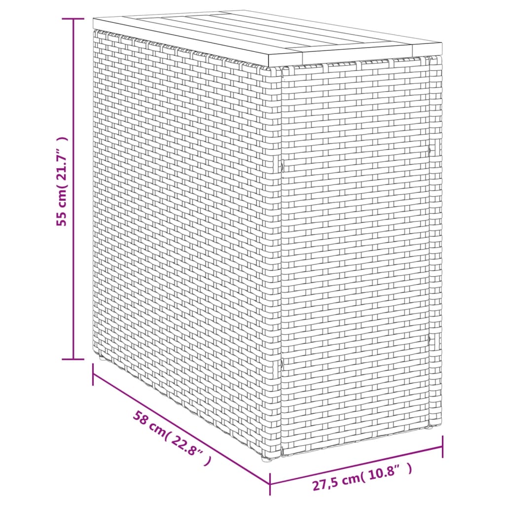 Garten-Beistelltisch Holzplatte Beige 58x27,5x55 cm Poly Rattan