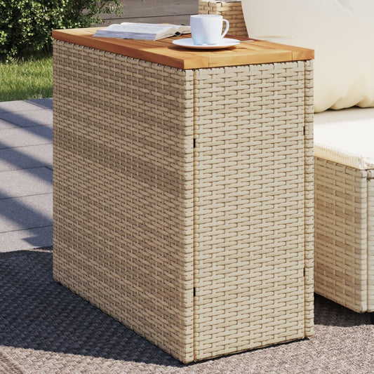 Garten-Beistelltisch Holzplatte Beige 58x27,5x55 cm Poly Rattan