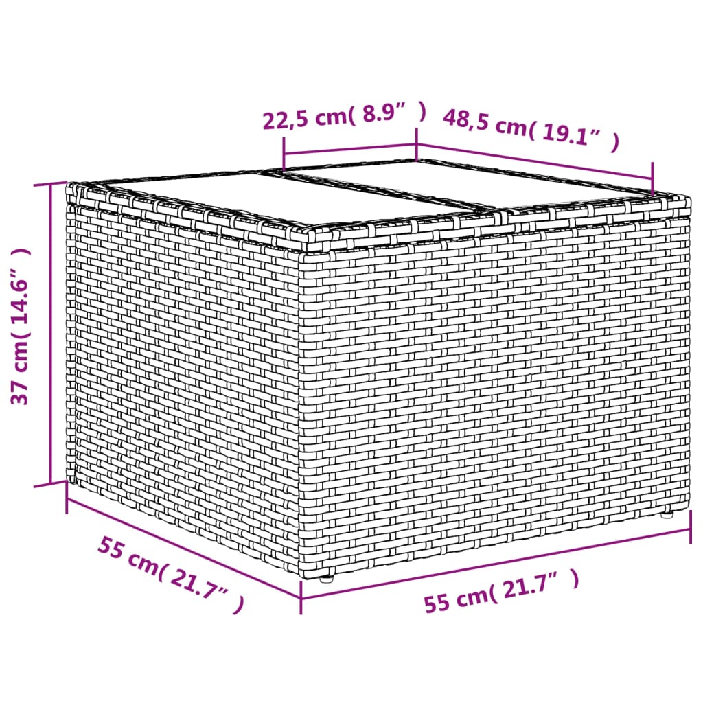 Gartentisch mit Glasplatte Grau 55x55x37 cm Poly Rattan