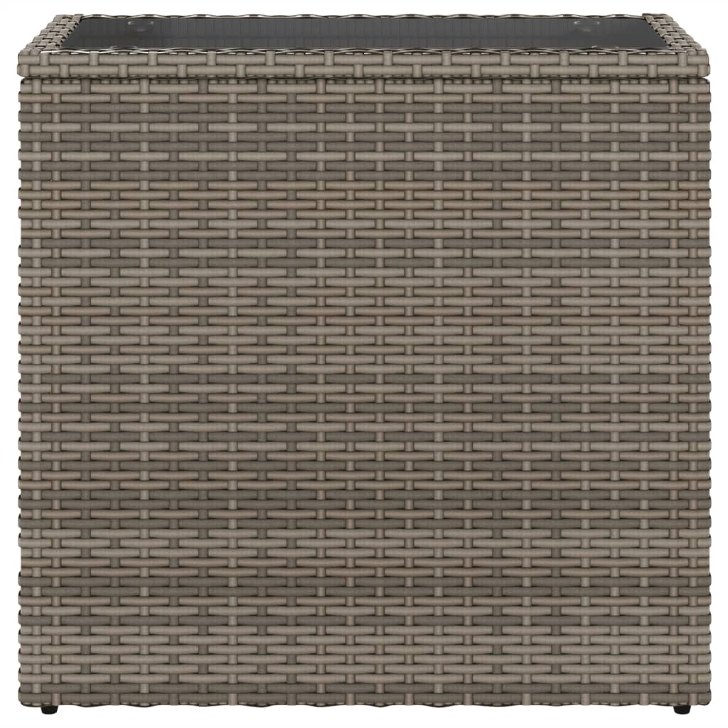 Garten-Beistelltisch mit Glasplatte Grau 58x27,5x55 cm Rattan