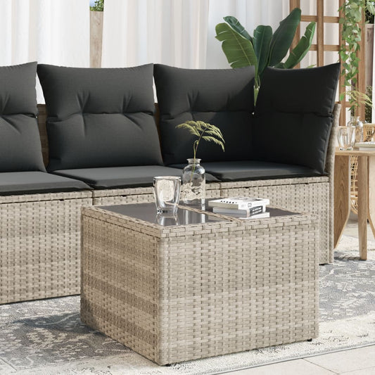 Gartentisch mit Glasplatte Hellgrau 55x55x37 cm Poly Rattan