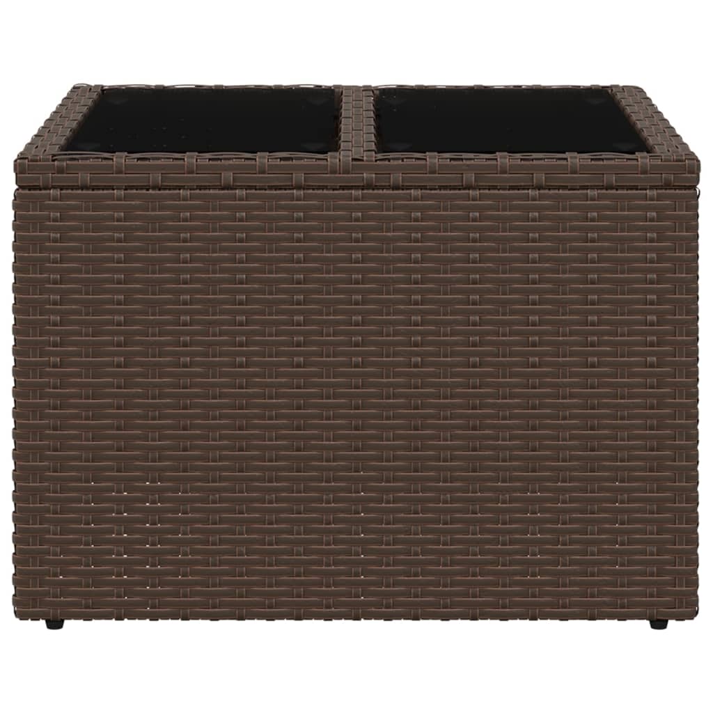 Gartentisch mit Glasplatte Braun 55x55x37 cm Poly Rattan