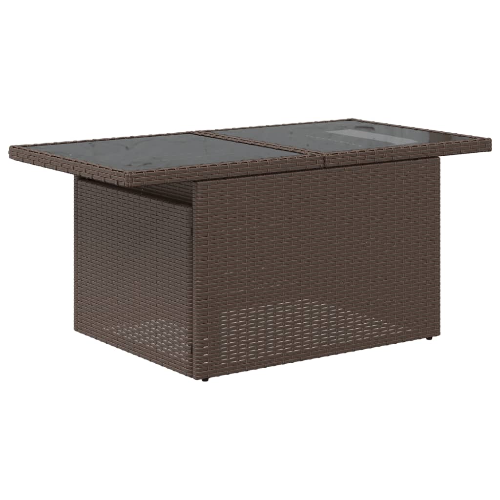 Gartentisch mit Glasplatte Braun 100x55x73 cm Poly Rattan