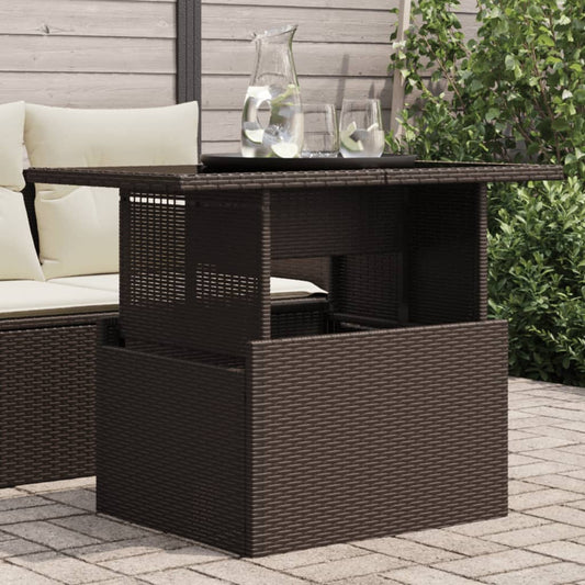 Gartentisch mit Glasplatte Braun 100x55x73 cm Poly Rattan