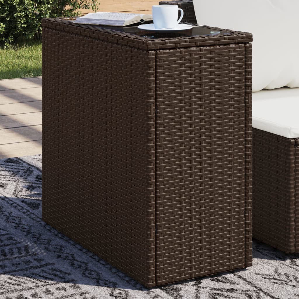 Garten-Beistelltisch mit Glasplatte Braun 58x27,5x55 cm Rattan