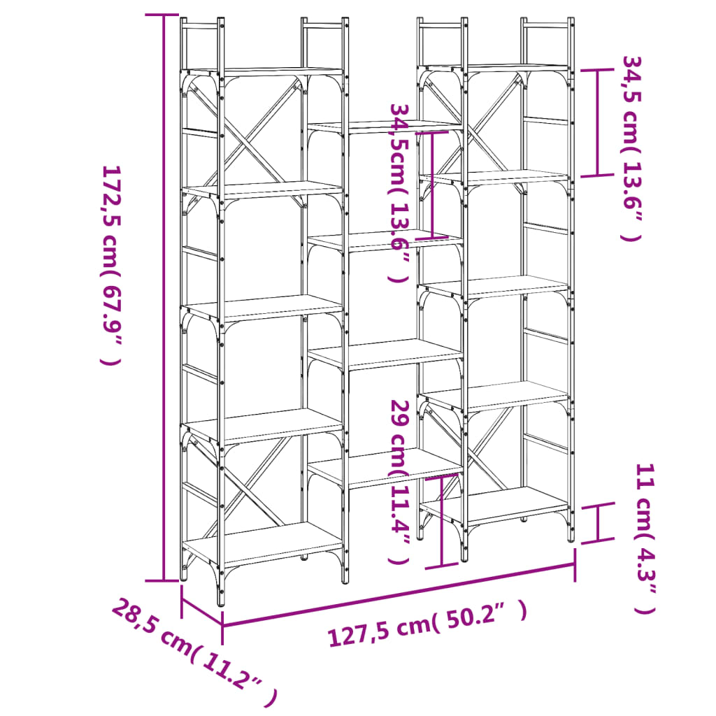 Bücherregal Räuchereiche 127,5x28,5x172,5 cm Holzwerkstoff