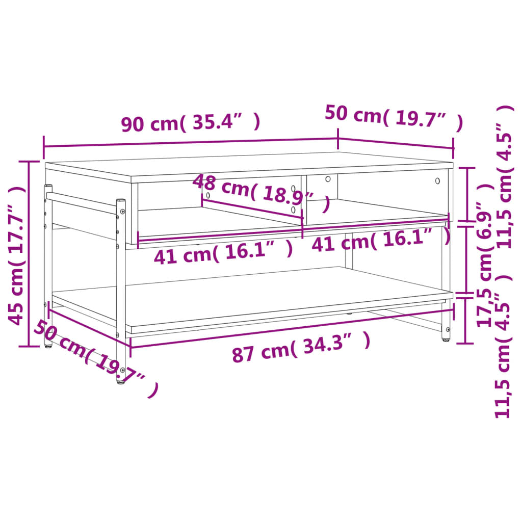 Couchtisch Sonoma-Eiche 90x50x45 cm Holzwerkstoff