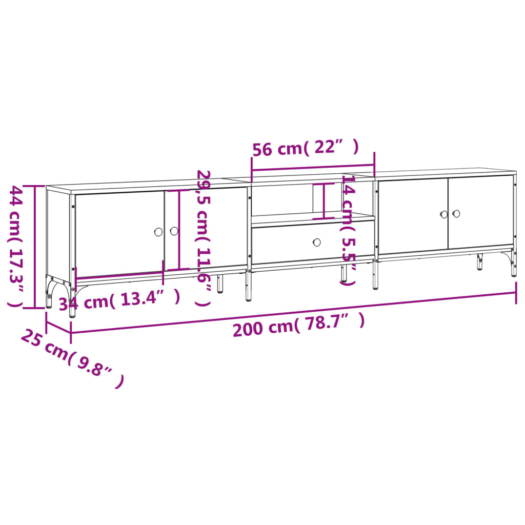 TV-Schrank mit Schublade Schwarz 200x25x44 cm Holzwerkstoff