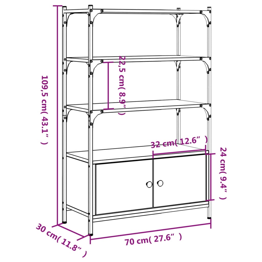 Bücherregal 3 Böden Sonoma-Eiche 70x30x109,5 cm Holzwerkstoff