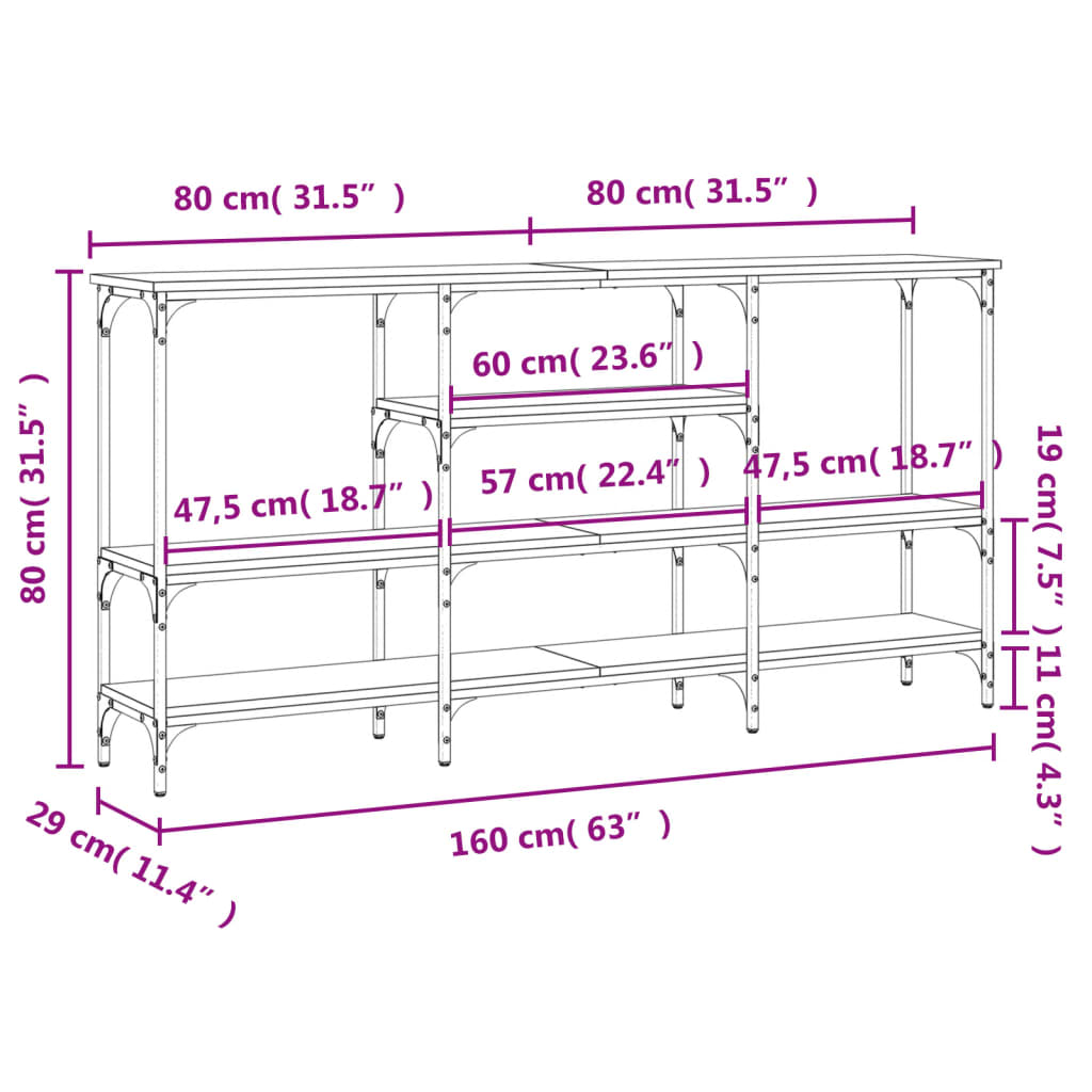 Konsolentisch Grau Sonoma 160x29x80 cm Holzwerkstoff