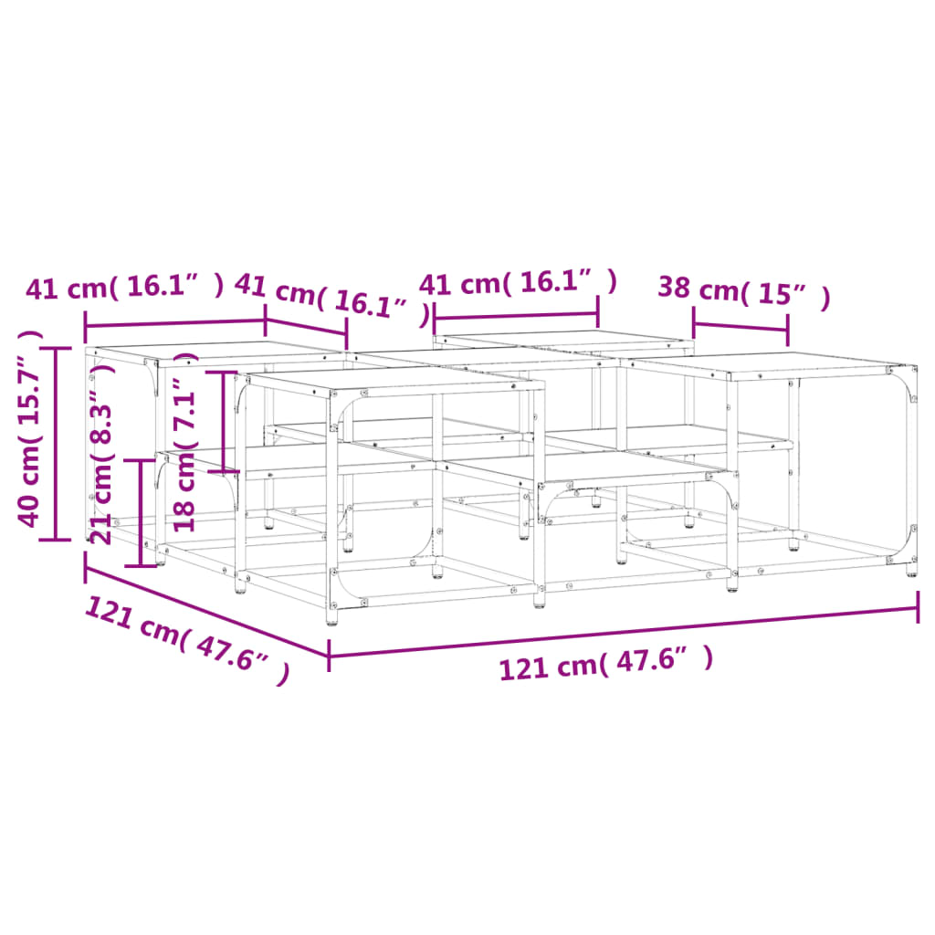 Couchtisch Grau Sonoma 121x121x40 cm Holzwerkstoff