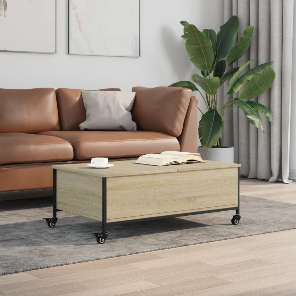 Couchtisch mit Rollen Sonoma-Eiche 91x55x34 cm Holzwerkstoff