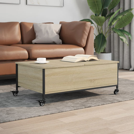 Couchtisch mit Rollen Sonoma-Eiche 91x55x34 cm Holzwerkstoff