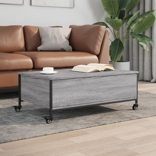 Couchtisch mit Rollen Grau Sonoma 91x55x34 cm Holzwerkstoff