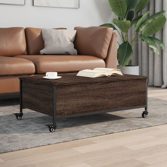 Couchtisch mit Rollen Braun Eiche 91x55x34 cm Holzwerkstoff