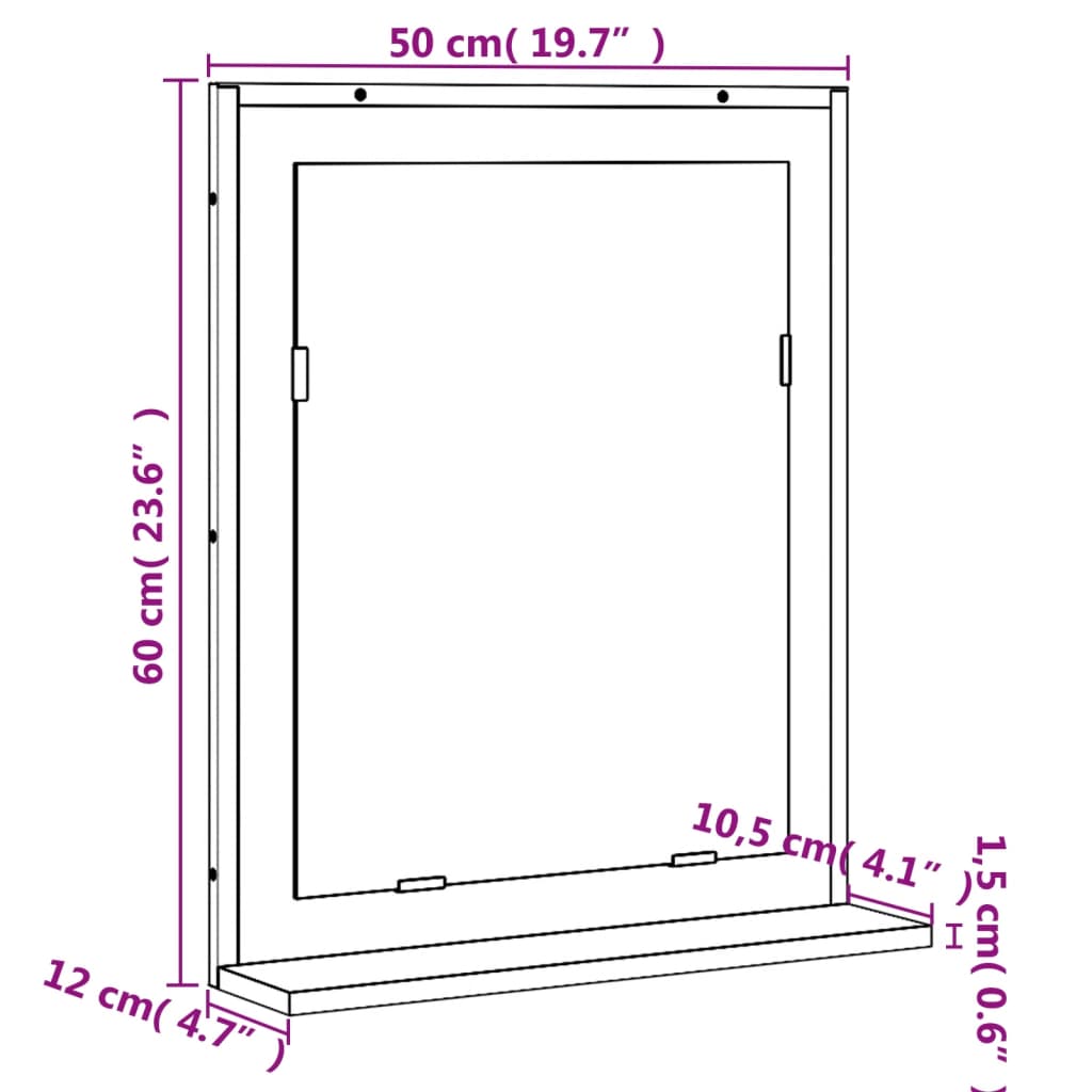 Badspiegel mit Ablage Braun Eichen-Optik 50x12x60 cm