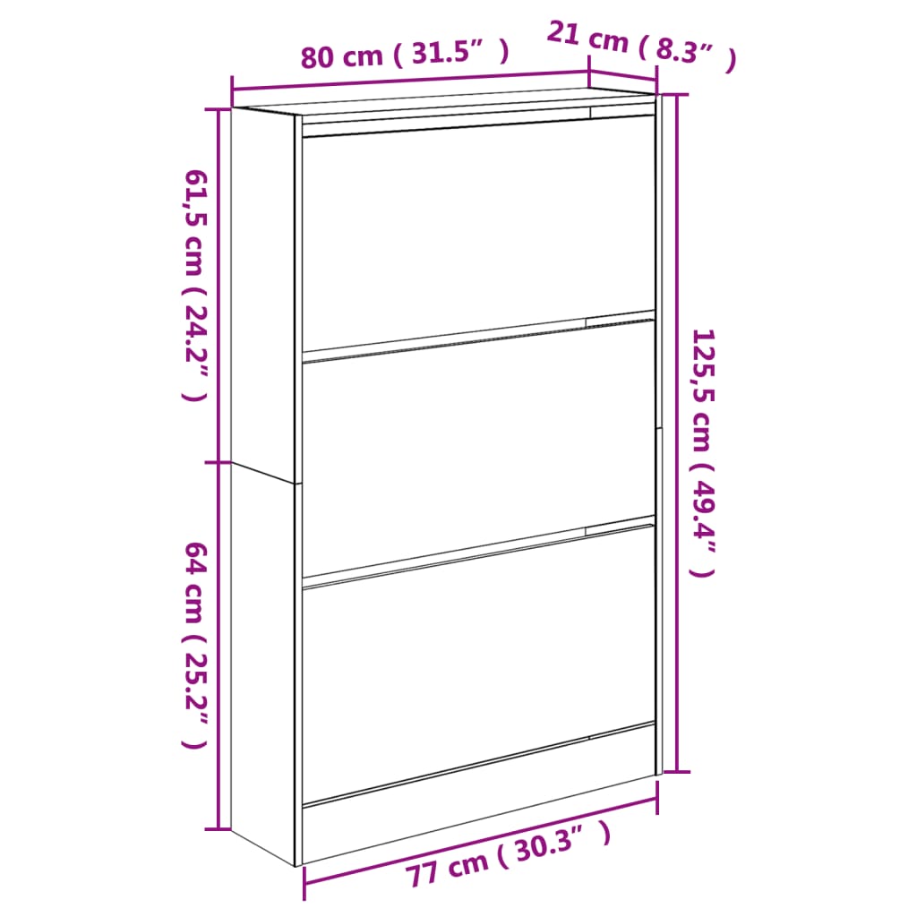 Schuhschrank Betongrau 80x21x125,5 cm Holzwerkstoff