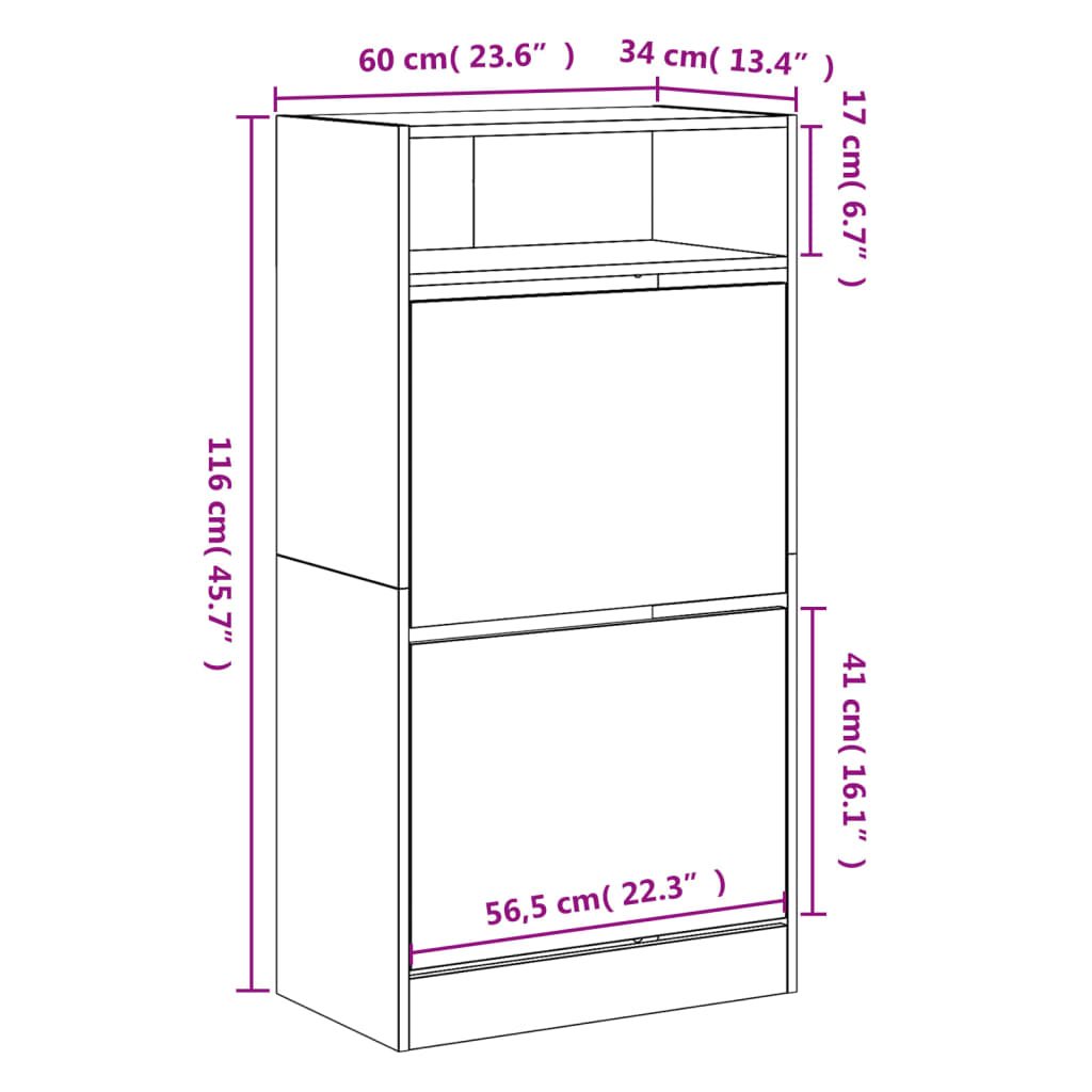 Schuhschrank Betongrau 60x34x116 cm Holzwerkstoff