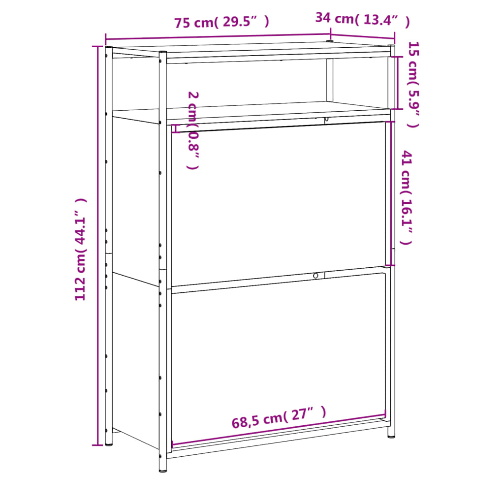 Schuhschrank Schwarz 75x34x112 cm Holzwerkstoff