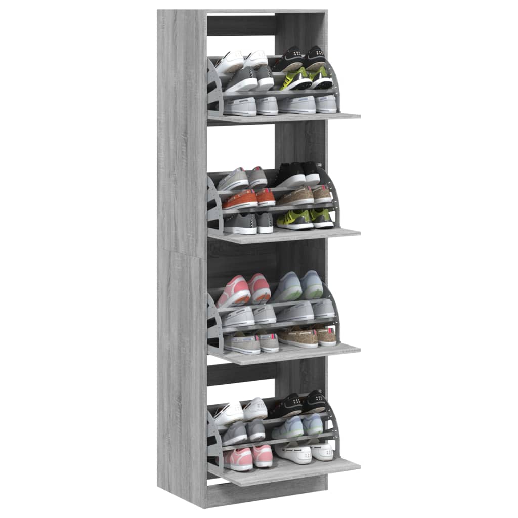 Schuhschrank mit 4 Klappen Grau Sonoma 60x42x204 cm