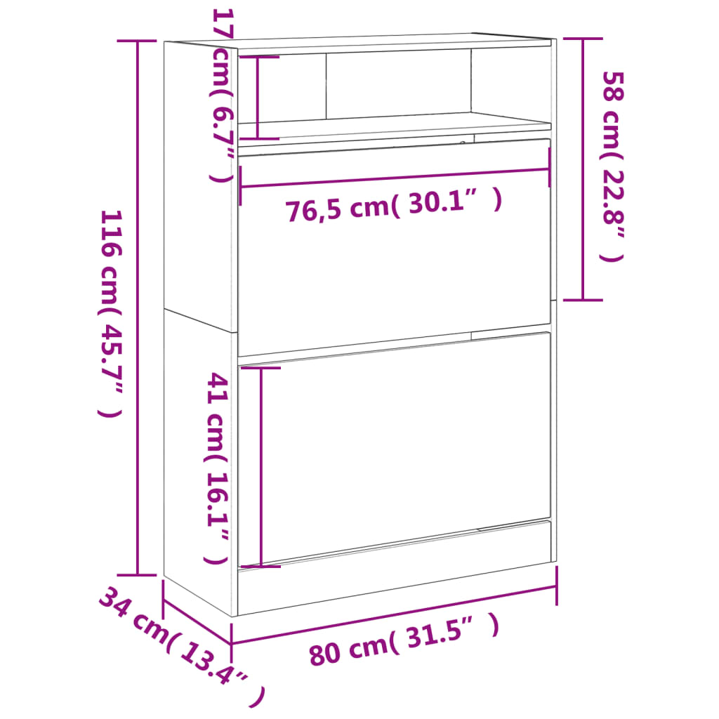 Schuhschrank mit 2 Klappen Sonoma-Eiche 80x34x116 cm