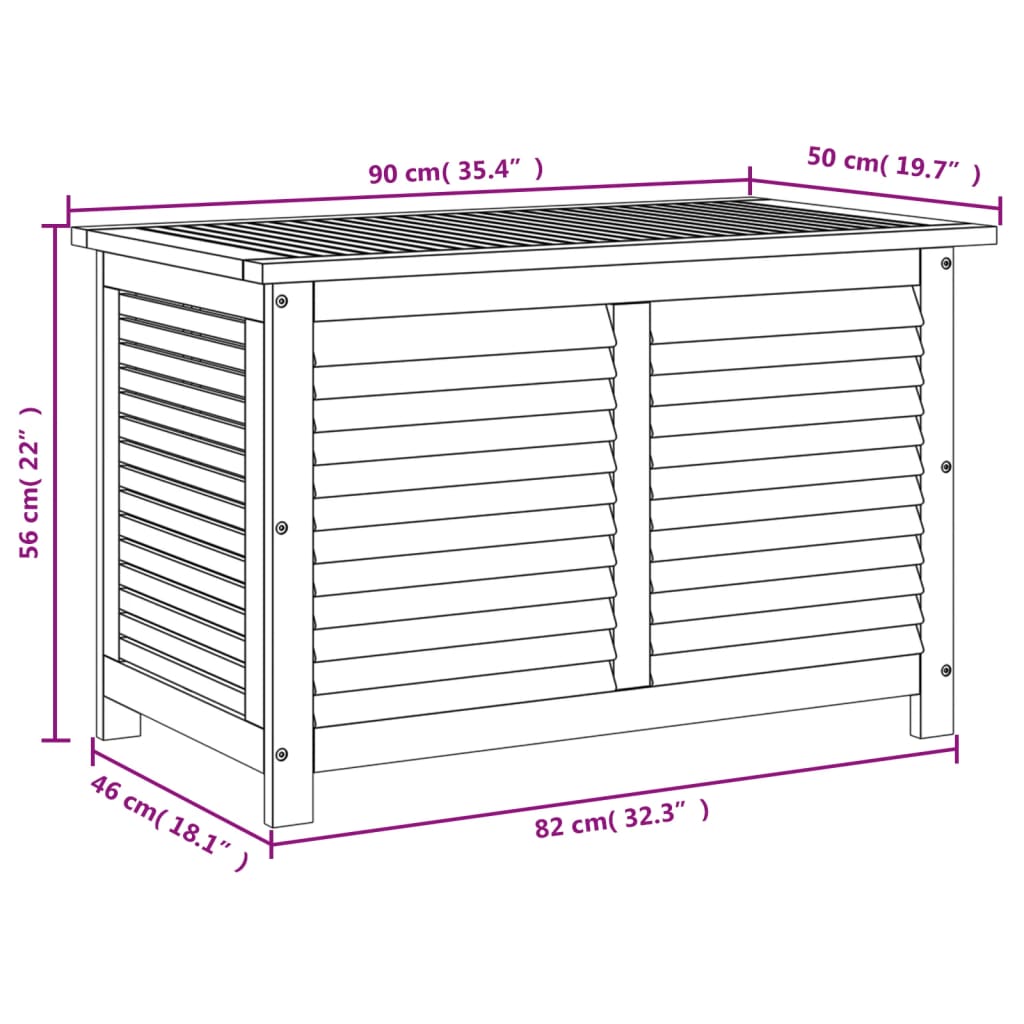 Gartenbox mit Lüftungsschlitzen 90x50x56 cm Massivholz Akazie