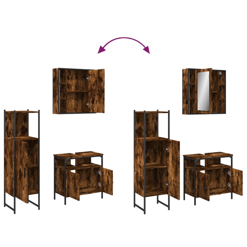 3-tlg. Badmöbel-Set Räuchereiche Holzwerkstoff