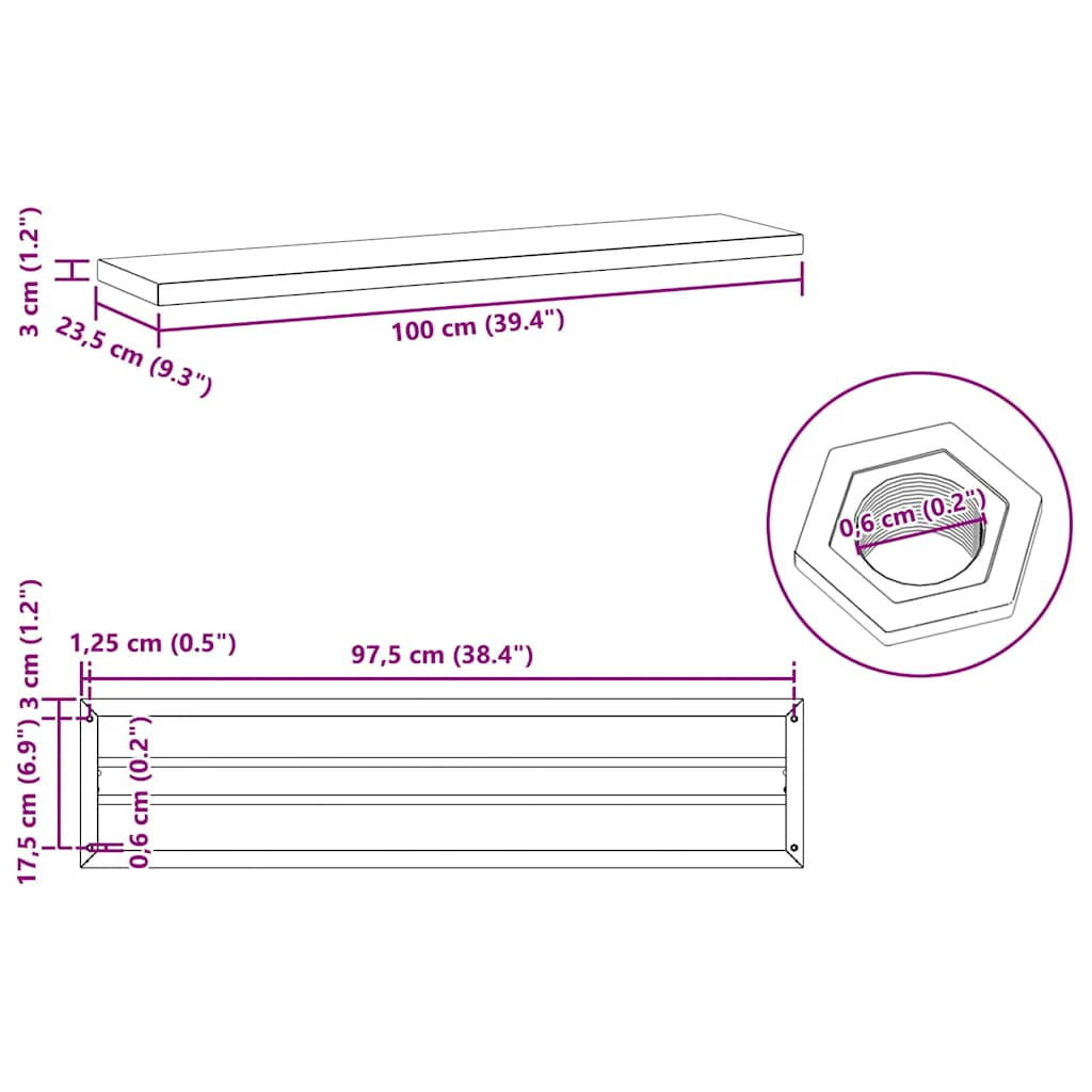 Wandregale 2 Stk. 100x23,5x3 cm Silbern Edelstahl