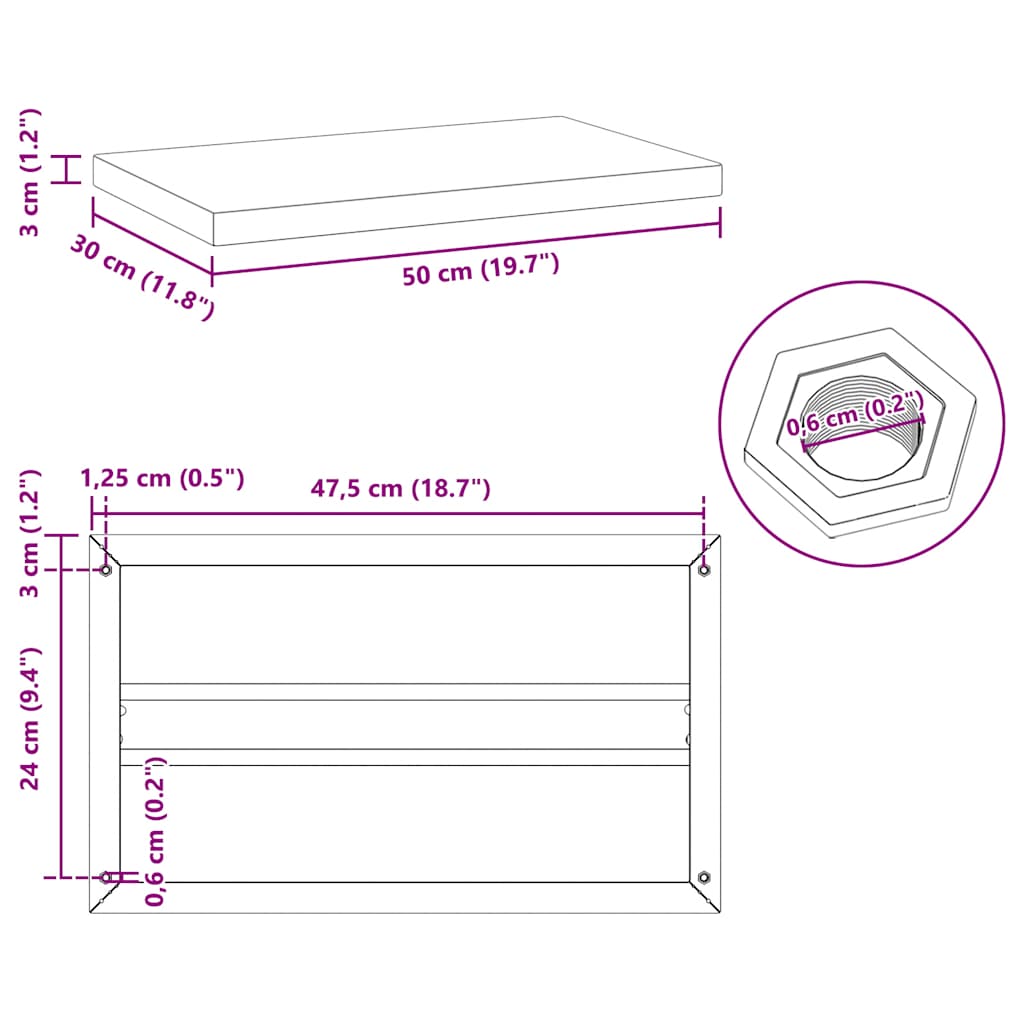 Wandregale 2 Stk. 50x30x3 cm Silbern Edelstahl