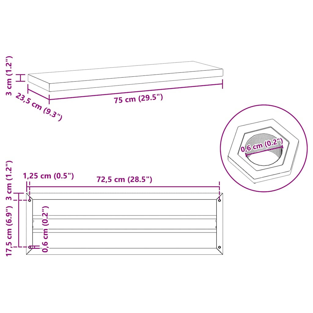 Wandregale 2 Stk. 75x23,5x3 cm Schwarz Edelstahl